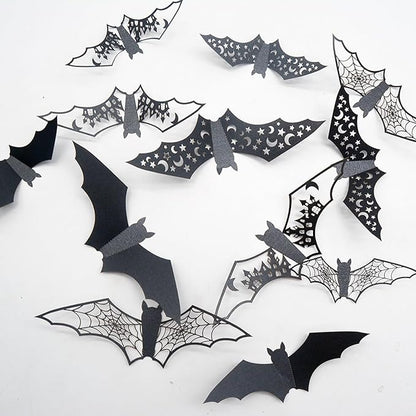 Halloween Wall Stickers Decorations Large Bat Wall Decals Supply Hollow Out Bats Decor Scary Bat Stickers for Wall Glass Mirror Living Room Home Kitchen Indoor Outdoor Halloween Decoration Clearance