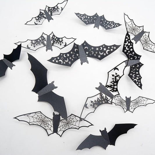 Halloween Wall Stickers Decorations Large Bat Wall Decals Supply Hollow Out Bats Decor Scary Bat Stickers for Wall Glass Mirror Living Room Home Kitchen Indoor Outdoor Halloween Decoration Clearance