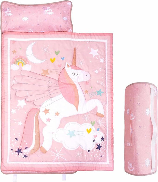 UOMNY Toddler Nap Mat - 1 Pack Girls Sleeping Bag with Removable Pillow - Unicorn 50x20 Inch Kids Preschool Nap Sack with Pillow Pink Girls Napper Nap Mats for Daycare Napping Bag for Girls