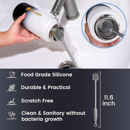 Water Bottle 32oz, Triple Walled Insulated Stainless Steel Reusable Bottle, Silicone Sleeve, Cleaning Brush, 2 Lids (Spout lid & Straw lid w/2 straw), Metal Mug Gallon, BPA Free, Day&Night