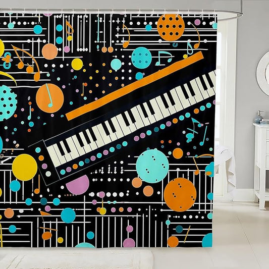 Feelyou Piano Fabric Shower Curtain Musical Shower Curtain for Boys Girls Geometric Bathroom Waterproof Accessories with 12 Hooks Colorful Wave Dot Curtains,72x84 Inches