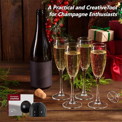 Champagne Bottle Stopper, Reusable Leakproof Champagne Sealer, Champagne Stopper for Wine Prosecco Champagne Sparkling, Black