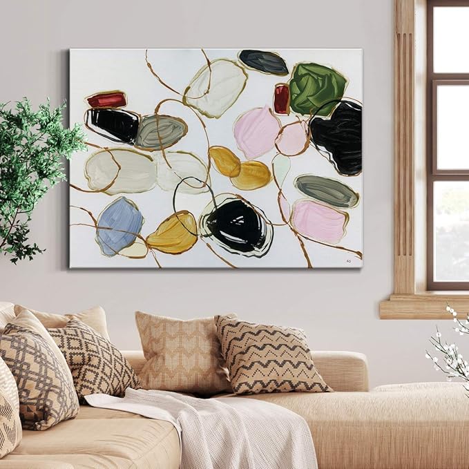 Renditions Gallery Canvas Wall Art Modern Paintings Decorations Colorful Brushstroke Jewels Abstract Watercolor Wall Hanging Artwork Prints for Bedroom Office Kitchen - 24"x36" LT33