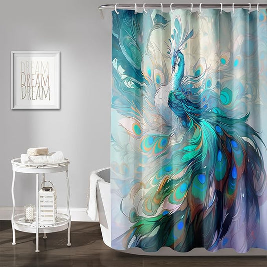 AILONEN Peacock Shower Curtain, Green Bird Shower Curtain for Bathroom Decor,Beautiful Bird Peacock Bath Curtain for Girls Women Fresh Nature Waterproof Curtains Sets 36" W*72" H