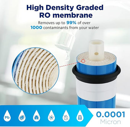75 GPD RO Membrane with Housing Set, Reverse Osmosis Membrane and 1812/2012 Housing Replacement with Wrench Quick Fittings Check Valve (4 Pack)