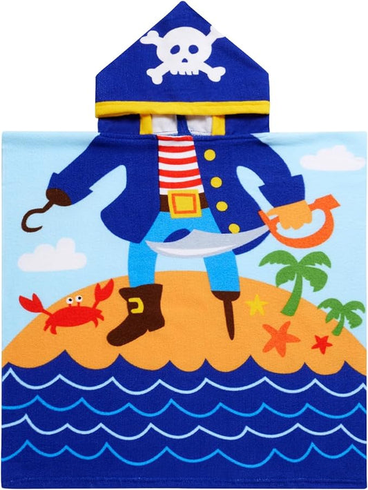 Kids Pirate Hooded Beach Towel Boys Cute Poncho Pool Towels with Hood 24*47" Cool Soft Microfiber Swim Cover-ups for Kids Ages 3-10 Thick Absorbent Cotton Hooded Bath Towels Wrap Bathrobe