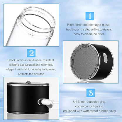 Honeydak Hydro Booster Hydrogen Water Bottle 420 ml Hydrogen Water Ionizer Machine Portable Hydrogen Water Generator USB Rechargeable Water Hydrogenator for Home Office Travel (Black)