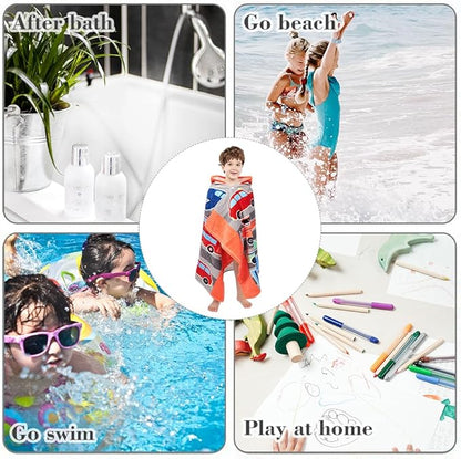 Kids Hooded Bath Beach Towel Girls Boys, Super Absorbent & Soft Towel Poncho for Shower/Beach/Pool Child Cover ups 50"x30" Large Towel Wrap (Car Pattern)