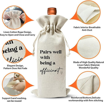 Engagement Officiant Gift Wine Bag, Wedding Officiant Gift, Wedding Proposal Gift, Ordained Minister and Pastor Appreciation Gift, Wedding Party Supply Favor, Officiant Gift Idea, Cotton Linen Bag