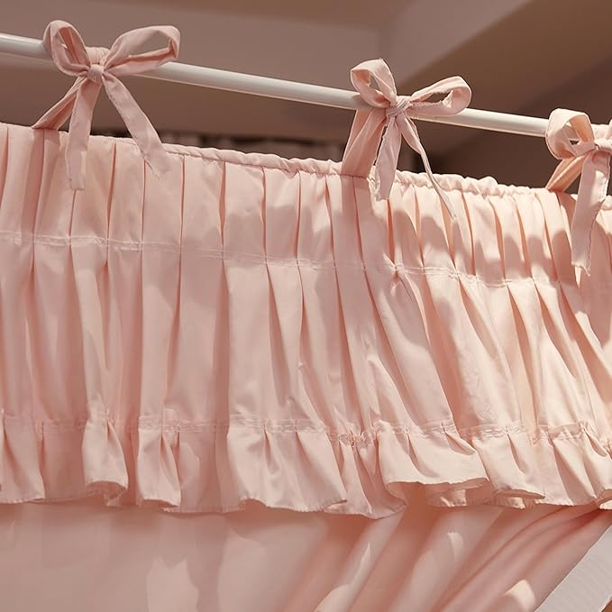 4 Corners Post Princess Ruffle Curtain Bed Canopy Lace Up Elastic Cozy Breathable Tent Mosquito Net for Girls Bedroom Decoration(Pink, 47-53" W*78" L*82"*H/Full)