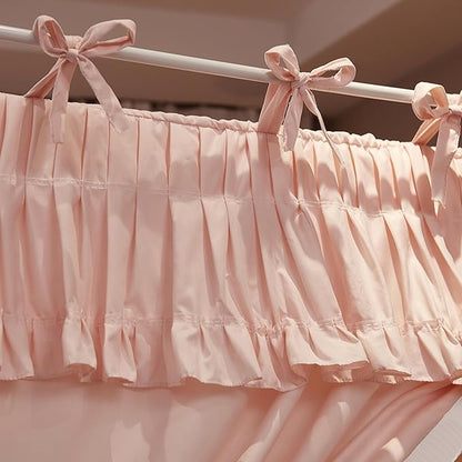 4 Corners Post Princess Ruffle Curtain Bed Canopy Lace Up Elastic Cozy Breathable Tent Mosquito Net for Girls Bedroom Decoration(Pink, 47-53" W*78" L*82"*H/Full)