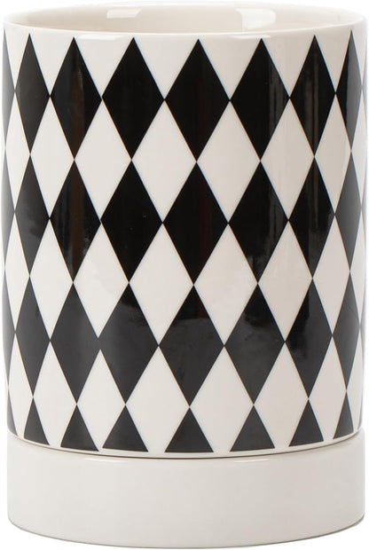 Small Utensil Holder for Kitchen Counter 4.1 x 6 Inches Ceramic Cooking Utensil Crocks Countertop Organizer Vintage Farmhouse Kitchen Decor Caddy,Diamond