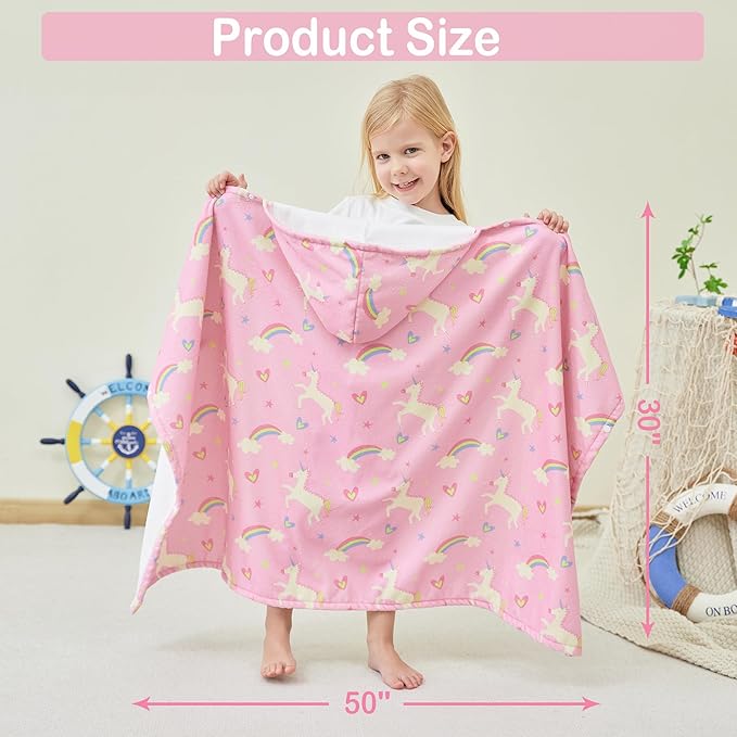 Kids Bath Hooded Towels, Kids Beach Towel for Boys Girls Super Soft and Absorbent, Beach | Pool | Bath | Swim Towels for Baby Kids Ages 0-8, 30X50 in, Unicorn