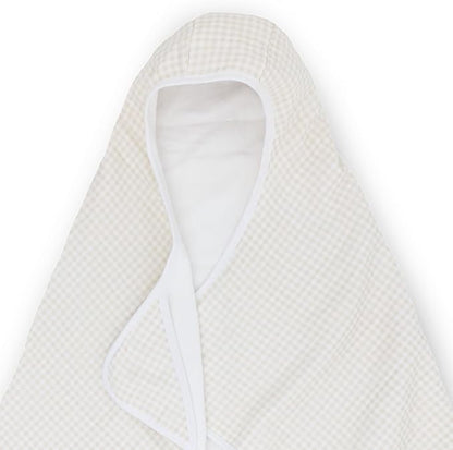 Little Unicorn Cotton Muslin & Terry Hooded Towel, Larger Size 1-6 Years (Tan Gingham)