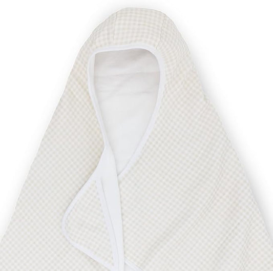 Little Unicorn Cotton Muslin & Terry Hooded Towel, Larger Size 1-6 Years (Tan Gingham)