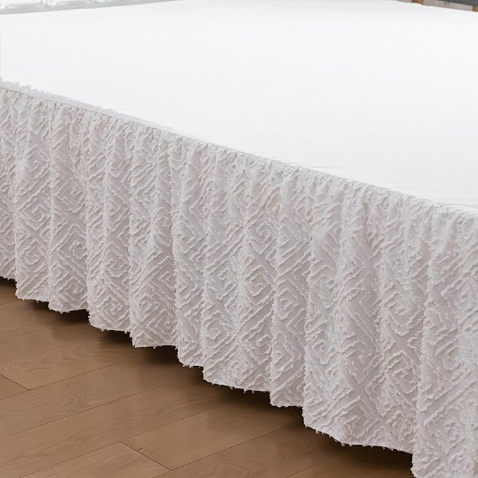 Tufted Bed Skirt King Size, Ruffled Bed Skirt with Split Corners, King Bed Skirt 18 Inch Drop, Boho King Size Bed Skirt White for Ruffled Bed Skirts, Bed Skirt King Size