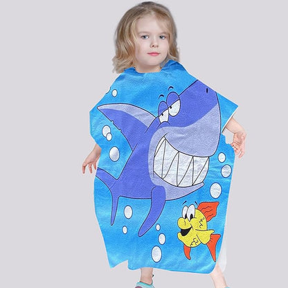 Fish Beach Towel with Hood for Boys Girls Shark Kids Hooded Bath Towel Toddler Swim Pool Cover Up for 2-4 Years