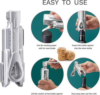 Wine Opener, Wine Corkscrew With Foil Cutter, 6 Inches, Easy To Use And Lightweight Wine Bottle Opener, Silver
