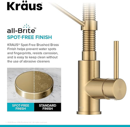 KRAUS Bolden Commercial Style Pull-Down Single Handle 18-Inch Kitchen Faucet in Brushed Brass, KPF-1610BB