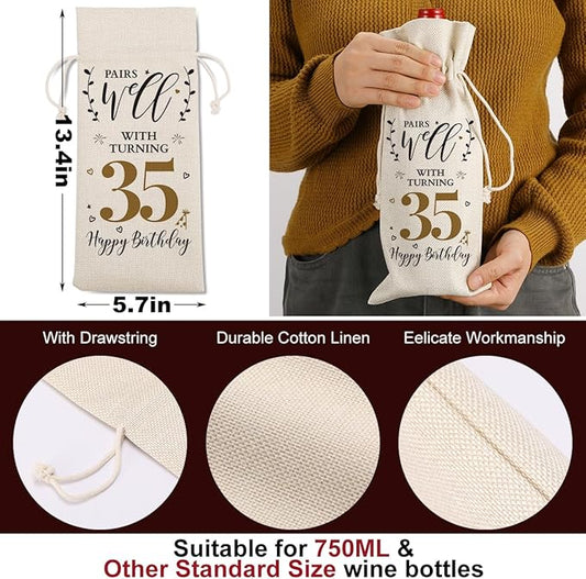 35th Birthday Gifts for Women Men Funny Wine Bag 35th Birthday Decorations Party Favors Happy Anniversary 35 Year Old Gifts Ideas for Mom Her Wife Woman Sister Coworker Wine Gift Bag
