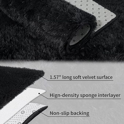 Fluffy Area Rug 10x13 Large Shaggy Throw Carpet for Bedroom Living Room Ultra Soft Non Slip Indoor Floor Cover for Nursery Kids Room Non Shedding Fuzzy Rug for Kids Playroom Home Decor, Black