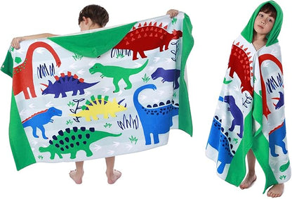 Kids Hooded Beach Bath Towel, Baby Surf Poncho Toddlers Soft Real Cotton Wrap Hooded Towels for Kids Boy Girl