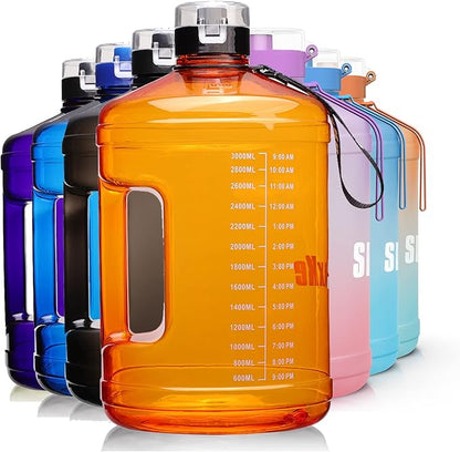 Gallon Big Water Bottle with Handle, 128oz Leakproof BPA Free Fitness Sports Water Bottle with Motivational Time Marker & Wide Mouth Ensure You Drink More Water