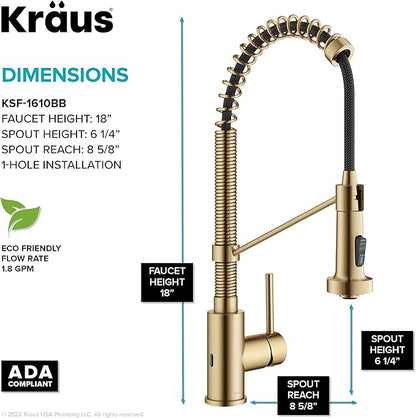 KRAUS Bolden Touchless Sensor Commercial Style Pull-Down Single Handle 18-Inch Kitchen Faucet in Brushed Brass, KSF-1610BB
