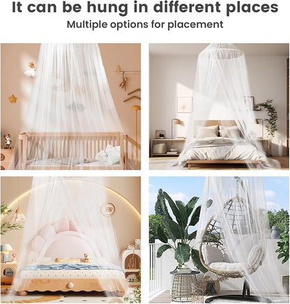Mengersi Bed Canopy Mosquito Net,Canopy Bed Curtains for Twin Full Queen King Size Bed,Dome Mosquito Netting Bed Tent for Indoor Outdoor,Kid Bed and Adult Beds-White