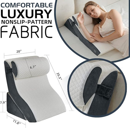 Qirroboni 3PCS Orthopedic Bed Wedge Pillow Set, Adjustable Pillows for Neck, Back and Leg Pain Relief Comfortable & Post Surgery Foam - Heartburn, Anti Snoring, Acid Reflux & GERD Sleeping Light Grey