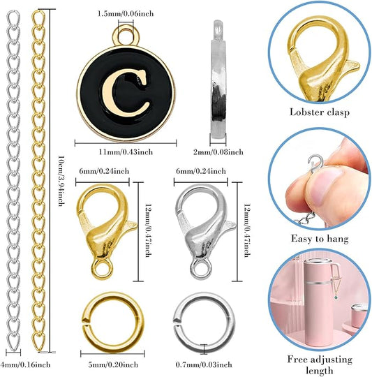 6PCS Letter Charm Accessories for Stanley Cup, Personalized Initial Letter Charms for Stanley Tumbler Handle Identification Letter Pendant Handle Decoration for Stanley Tumbler Charms (Letter C)