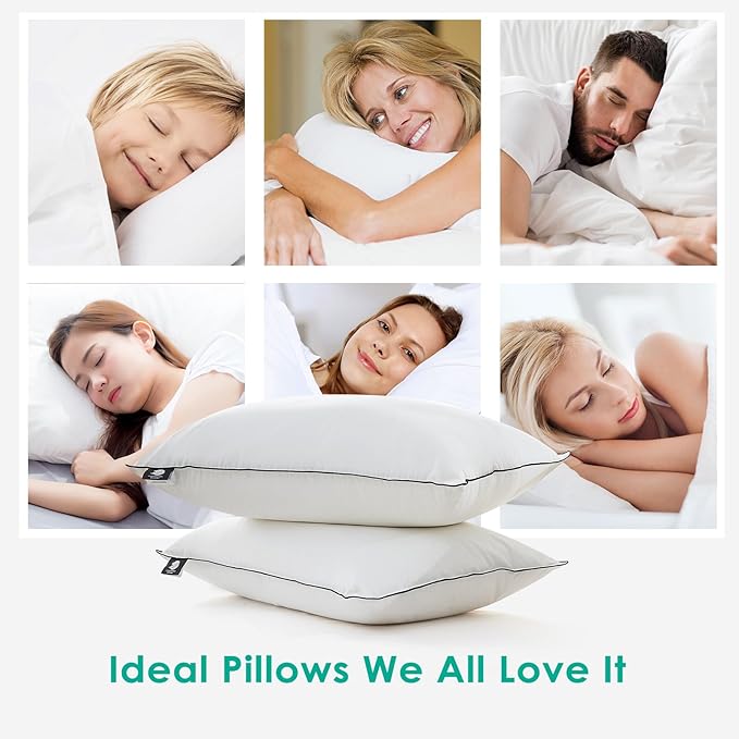 APSMILE Deep Sleep Feather Pillows Standard Size Set of 2, Hotel Collection AirF™ Goose Down Pillow Inserts with Organic Cotton Cover, Soft Bed Pillows for Sleeping (White, 20"x26")
