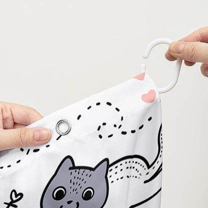 AILONEN Cat Shower Curtain, Cute Cat Cartoon Pet Cat Kitten Bathroom Curtain,Cat Paw Print Cat Lover Bath Curtain 72" W*72" H Polyester Waterproof Bathroom Curtain with 12 Hooks