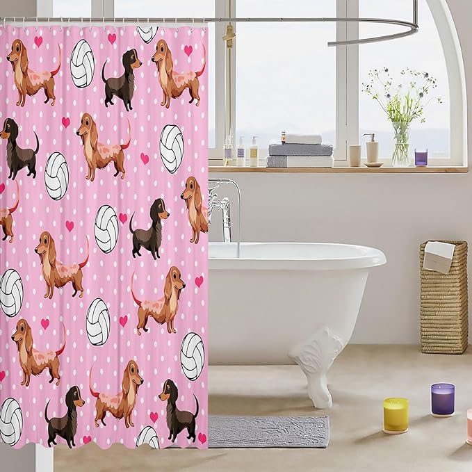 Feelyou Dog Bath Curtain Cute Dog Bathroom Shower Curtain Set Sausage Dog Shower Curtain Cartoon Dog Kids Bathroom Accessories 72"x84"