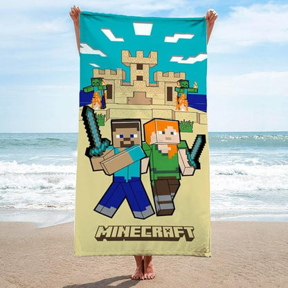 Jay Franco Minecraft Alex and Steve Kids Bath Pool Beach Towel - Super Soft & Absorbent 100% Cotton Towel for Gamers, Measures 28 x 58