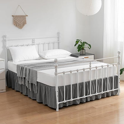 Bed Skirt Queen Size Ruffled Bed Skirts with Split Corners, 14 Inch Drop Dust Ruffle Bed Skirt with Platform, Gray