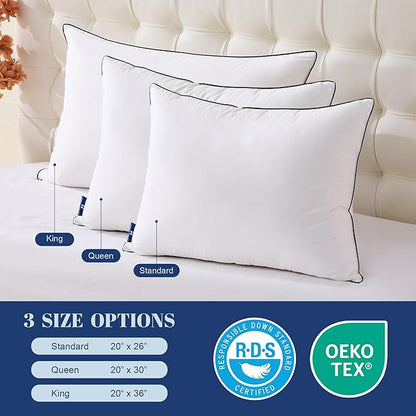 Goose Down Pillows King Size Set of 2, Luxury Hotel Collection Bed Pillow 2 Pack, Airyfil™ Powered Fillings & Feather Pillow，Soft Fluffy for Side, Back, Stomach Sleepers 20"x36"