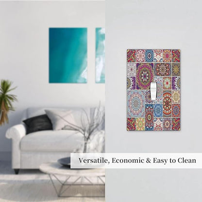 Morocco Talavera Mexican Tiles Printed Colroful Mandala 1 Gang Light Switch Covers Single Toggle Wall Plate Decorative Switchcover Electrical Switchplate for Kitchen Bathroom Bedroom Decor
