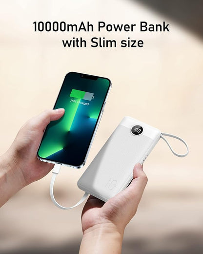 VEEKTOMX Portable Charger with Built-in Cables - 10000mAh Power Bank for iPhone - Slim Fast Charge USB C Battery Pack - Small Travel Essentials Powerbank, Compatible with iPhone, Samsung, Android, etc