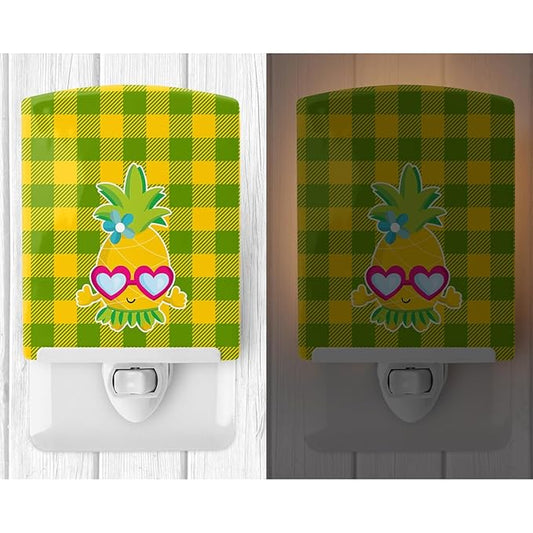 Caroline's Treasures BB8965CNL Pineapple Face with Heart Glasses Ceramic Night Light Compact, UL-Certified, Ideal for Bedroom, Bathroom, Nursery, Hallway, Kitchen, 6x4x3, Multicolor