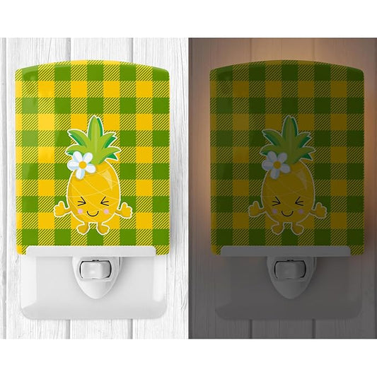 Caroline's Treasures BB8960CNL Pineapple Blinky Face Ceramic Night Light Compact, UL-Certified, Ideal for Bedroom, Bathroom, Nursery, Hallway, Kitchen, 6x4x3, Multicolor