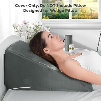 HOMBYS Satin Bed Wedge Pillow Cover Silky & Smooth Wedge Pillowcase 1 Pack 24x24x10, Soft & Breathable, Removable & Machine Washable-Zipper Design (Pillow Not Include),Dark Grey
