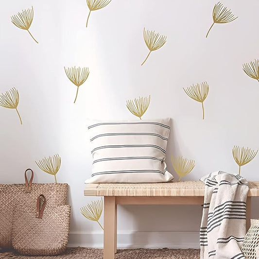 Golden Dandelion Wall Decals DIY Flowers Wall Stickers for Bedroom Living Room Office Home Wall Art Decor