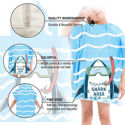 Hooded Kids Beach Towels - Soft Microfiber Poncho Towel for Ages 1 to 6, Quick Dry & Lightweight Swim Cover-ups, Ideal for Boys and Girls