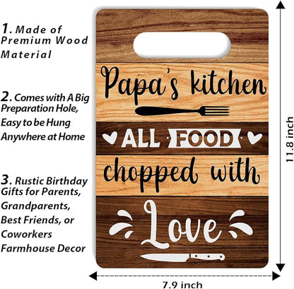 Farmhouse Kitchen Decor, Kitchen Signs Wall Decor, Papa's Kitchen All Food Chopped With Love Wood Sign, Papa Gifts, Fathers Day Thank You Gifts for Papa 8 x 12 Inch