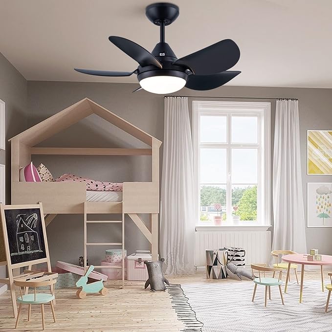NicBex Ceiling Fan 30 Inch Indoor Modern Ceiling Fans with Integrated LED Light and Remote Control Down Rod Mount Ceiling Fan with 5 Blades for Living Room, Bedroom, Black