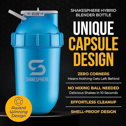 SHAKESPHERE Tumbler: Protein Shaker Bottle and Smoothie Cup, 24 oz - Bladeless Blender Cup Purees Raw Fruit with No Blending Ball - Drink Powder Mix Shake Mixer for Pre Workout, Gym (Matte Black)
