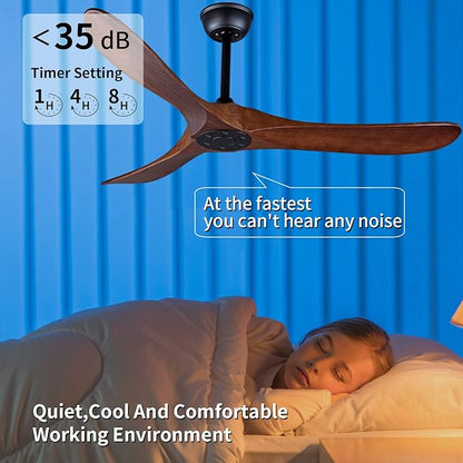 Bigzone 52" Outdoor/Indoor Ceiling Fans Without Lights, Energy Efficient DC Motor, 3 Balsa Wood Blades Ceiling Fan, Wood Ceiling Fan With Remote Control