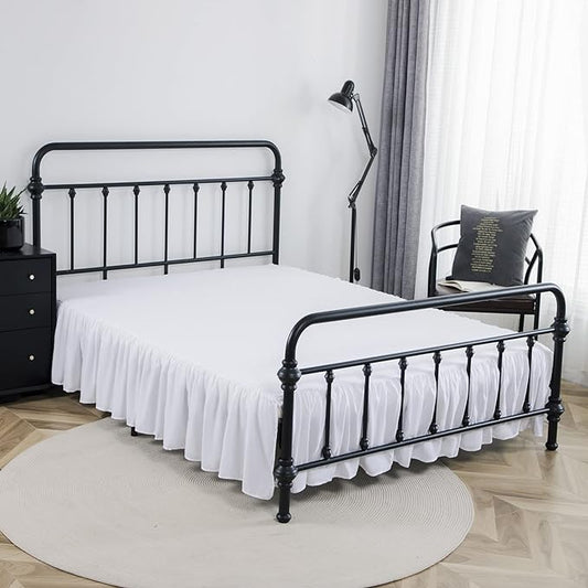 Bed Skirt Twin Size Ruffled Bed Skirt with Split Corners, 14 Inch Drop Dust Ruffle Bed Skirt with Platform, White