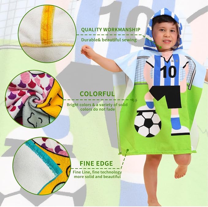 Hooded Kids Beach Towels - Soft Microfiber Poncho Towel for Ages 1 to 6, Quick Dry & Lightweight Swim Cover-ups, Ideal for Boys and Girls
